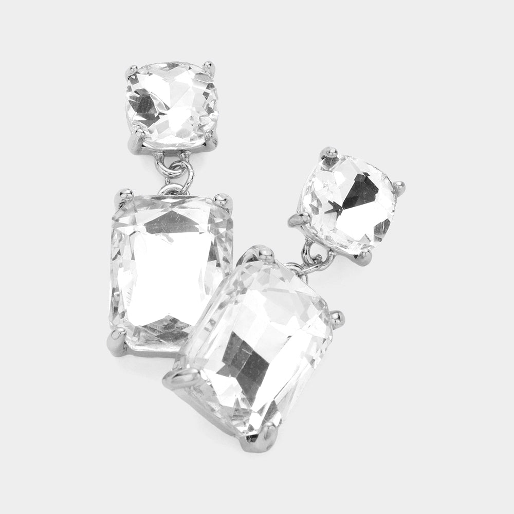 Square Rectangle Link Dangle Evening Earrings