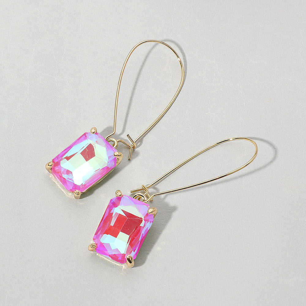 Emerald Cut Stone Dangle Evening Earrings