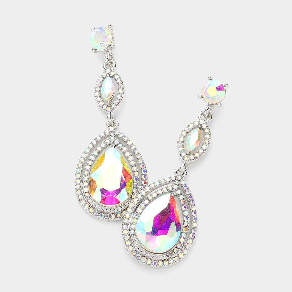 Glass Crystal Teardrop Evening Earrings