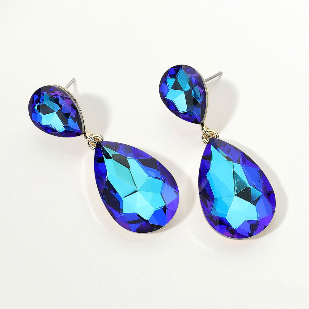 Glass Crystal Teardrop Evening Earrings