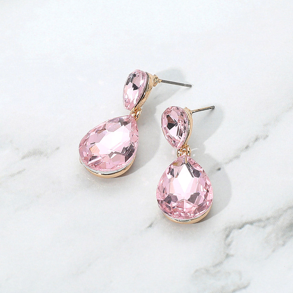 Glass Crystal Teardrop Dangle Earrings