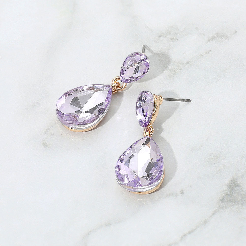 Glass Crystal Teardrop Dangle Earrings