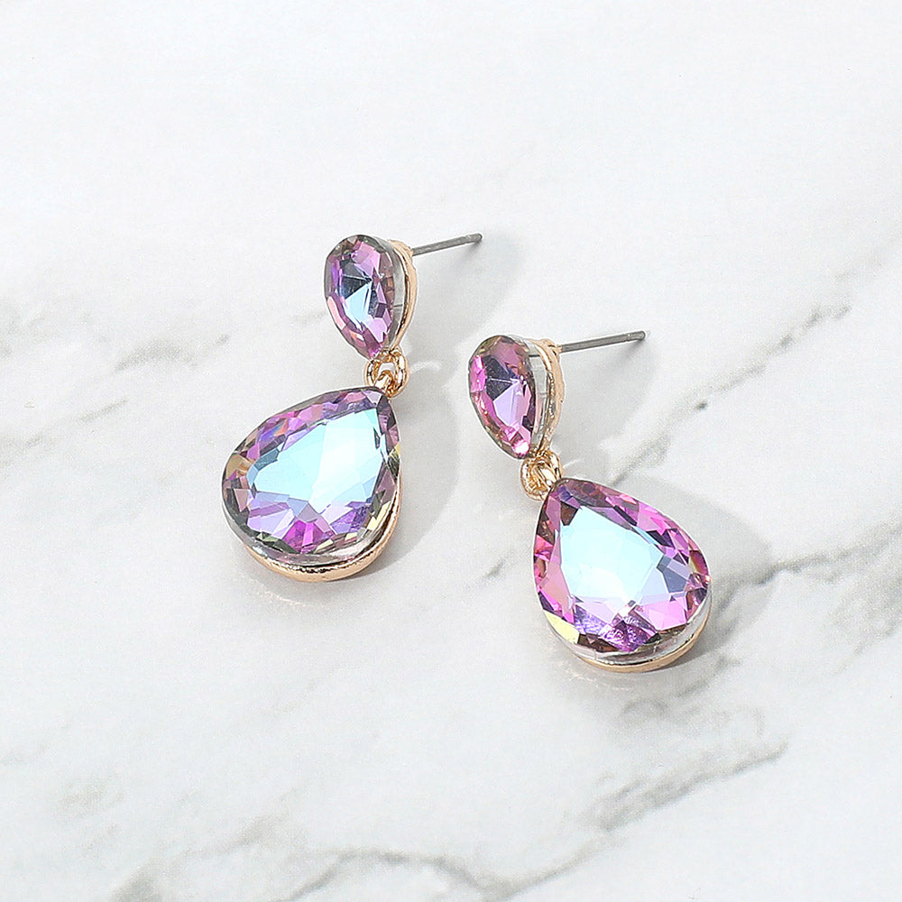 Glass Crystal Teardrop Dangle Earrings