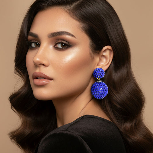 Double Rhinestone Ball Dangle Evening Earrings