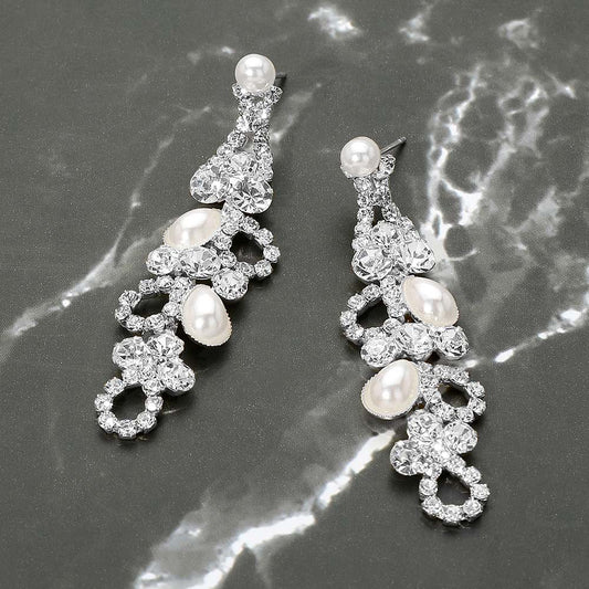 Rhinestone Pearl Eyelet Drop Evening Earrings