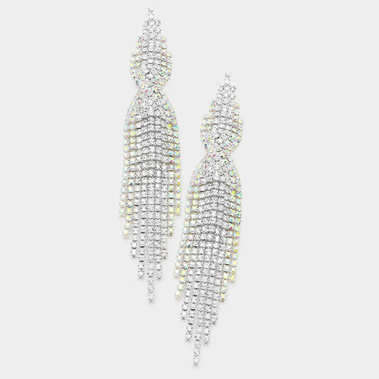 Long rhinestone fringe earrings