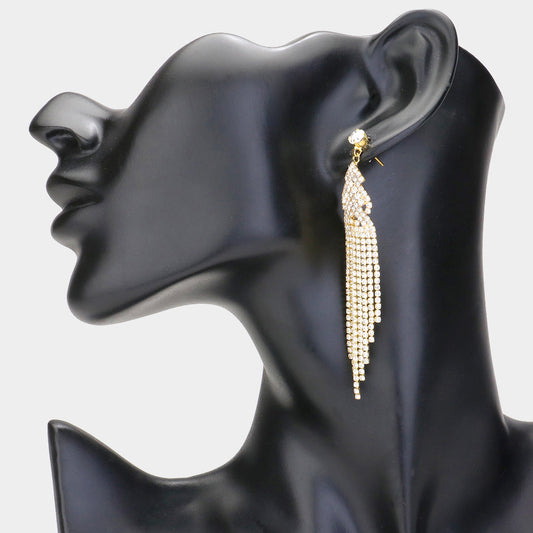 Rhinestone Multi Strand Drop Evening Earrings