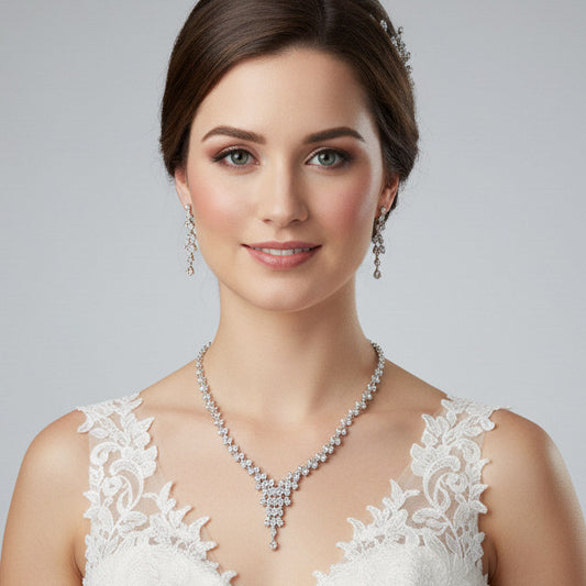 CZ Marquise Stone Cluster Fringe Accent Necklace