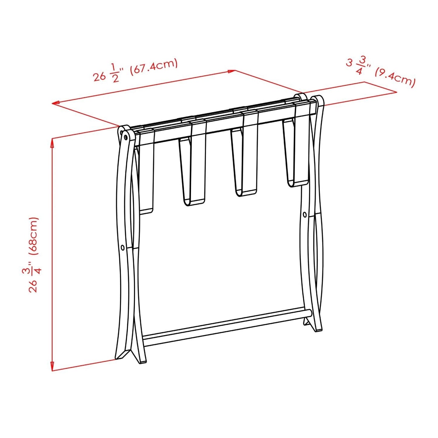 Solid Wood Folding Luggage Rack in Dark Brown Finish with Black Nylon Straps-4