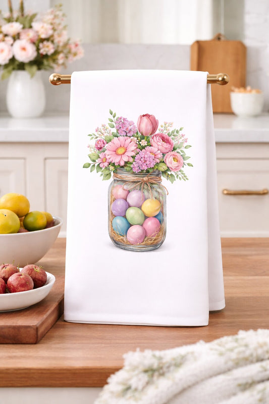 Spring Egg Bouquet in Mason Jar Kitchen Towel-0