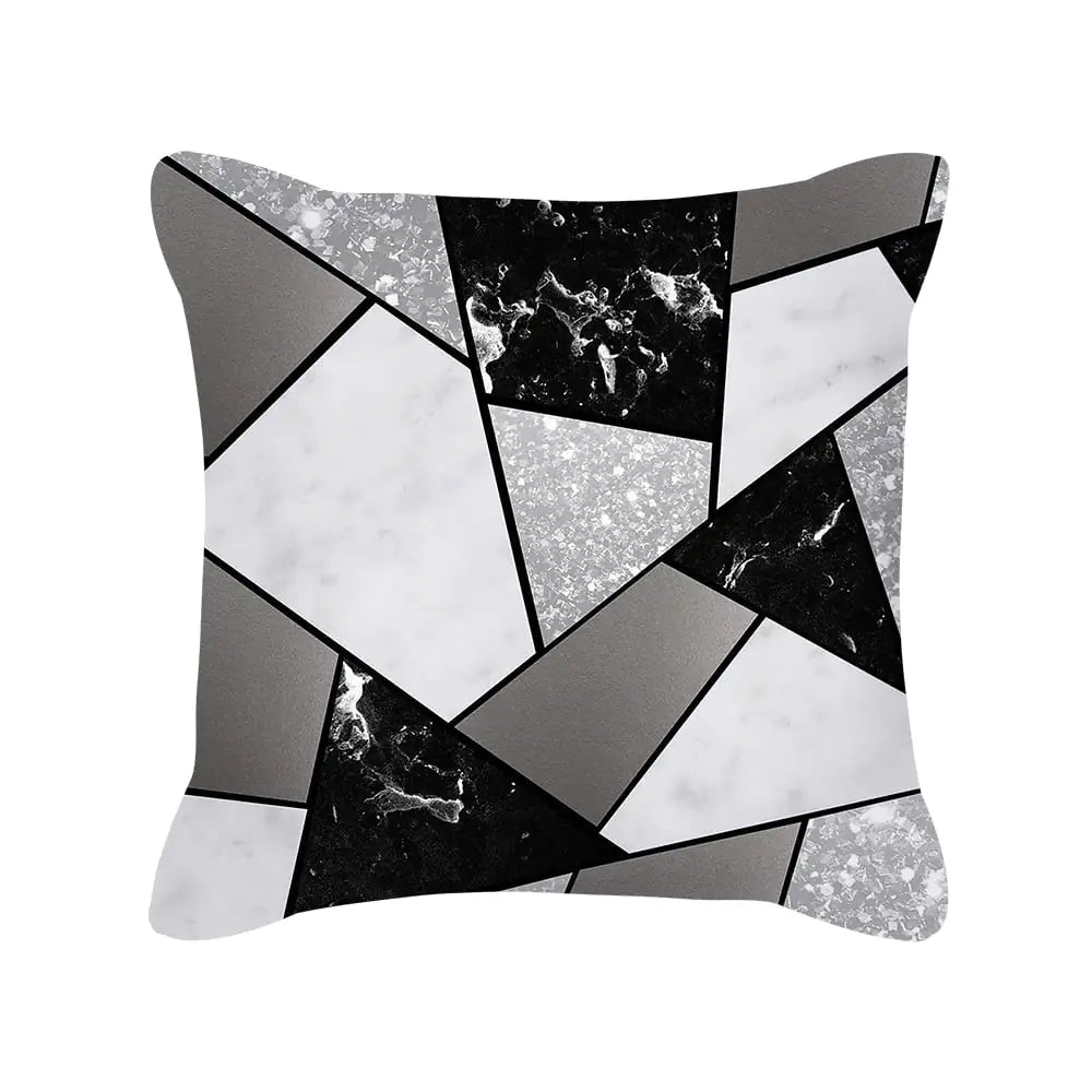 Silver Grey Geometric Print Peach Skin Throw Pillow