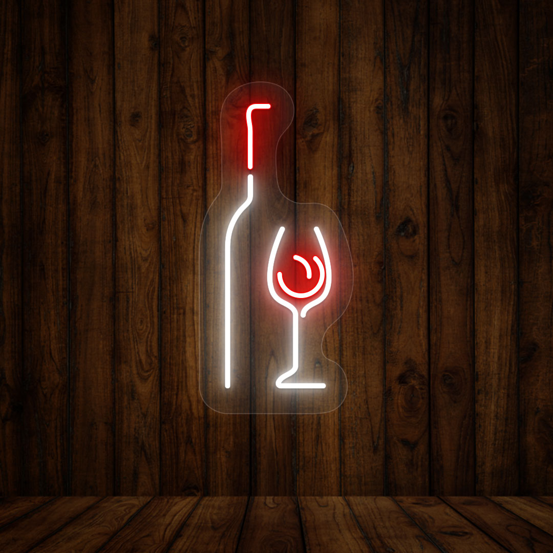 Elegant Wine Glass With Bottle Neon Sign