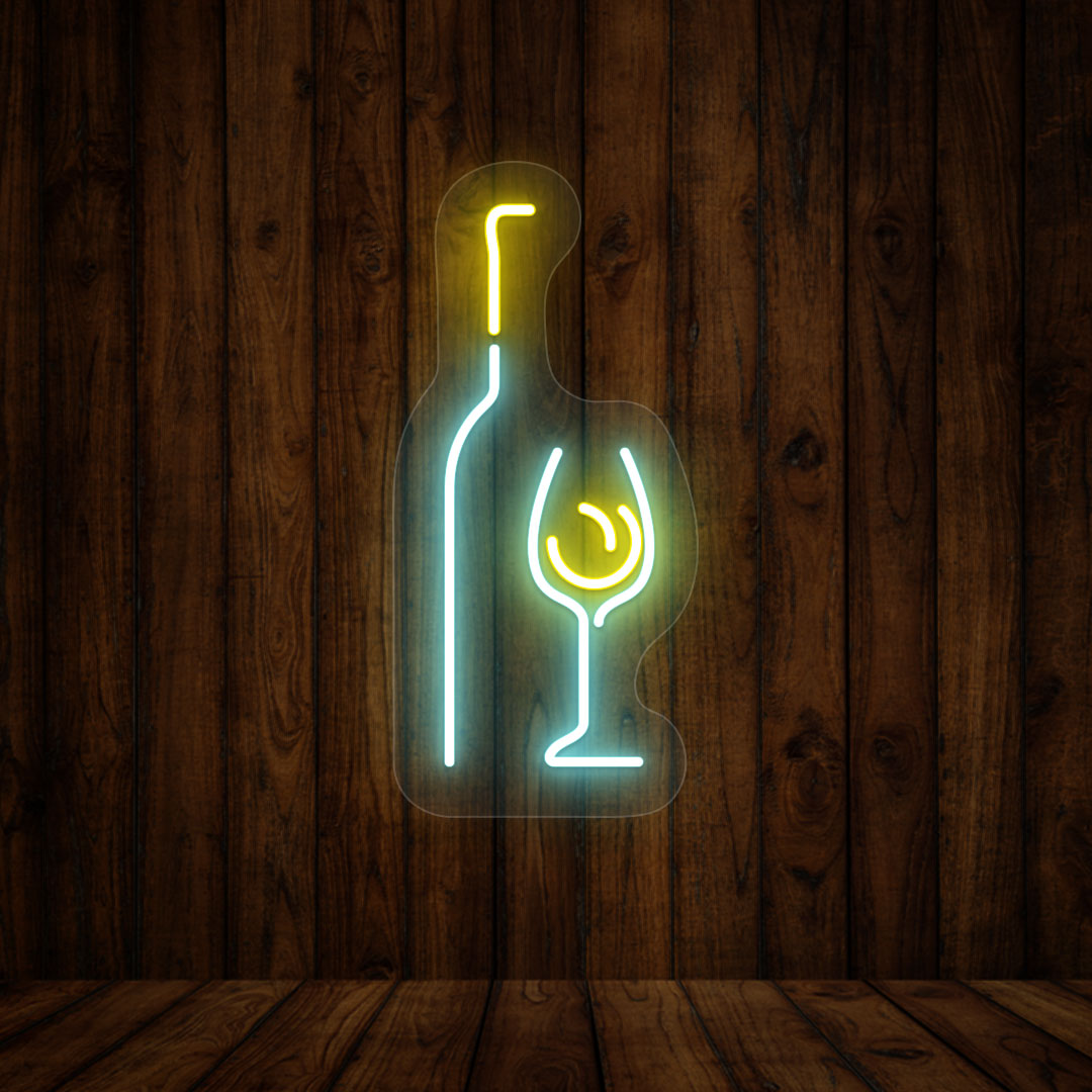 Elegant Wine Glass With Bottle Neon Sign