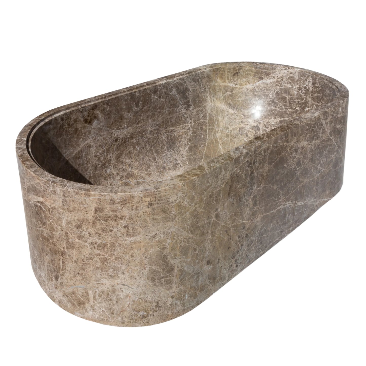 Solid Emperador Light Marble Hand-Carved Luxury Spa Bathtub - 29.5W x 67L x 19.5H