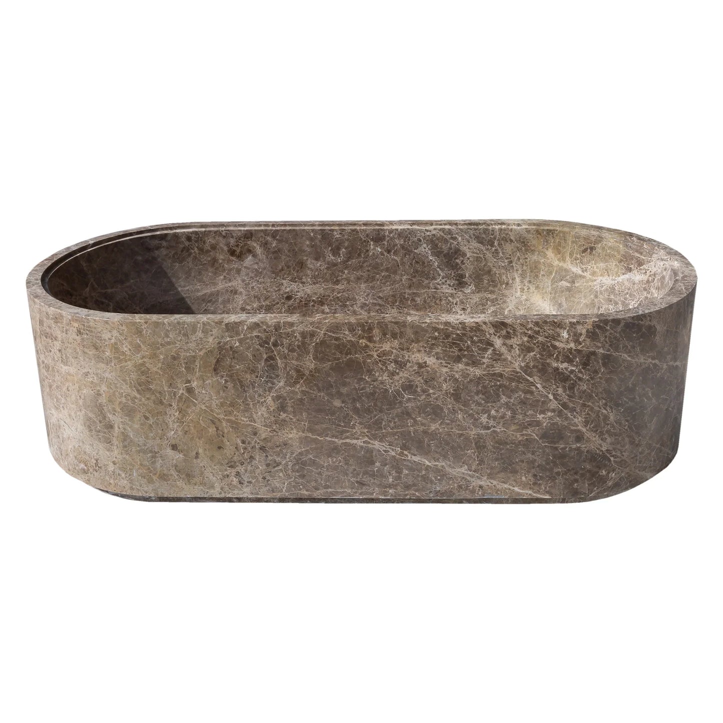 Solid Emperador Light Marble Hand-Carved Luxury Spa Bathtub - 29.5W x 67L x 19.5H