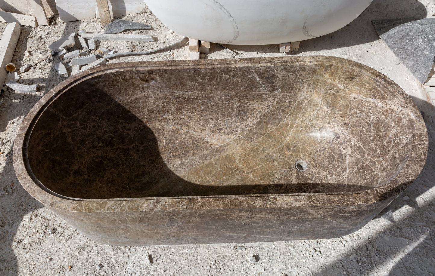 Solid Emperador Light Marble Hand-Carved Luxury Spa Bathtub - 29.5W x 67L x 19.5H