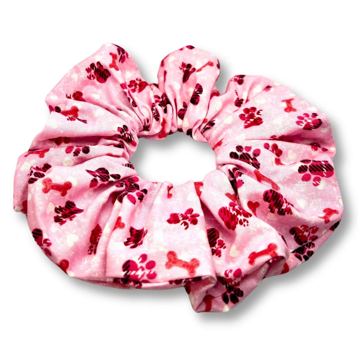 Pink Paw Print & Bones Scrunchie