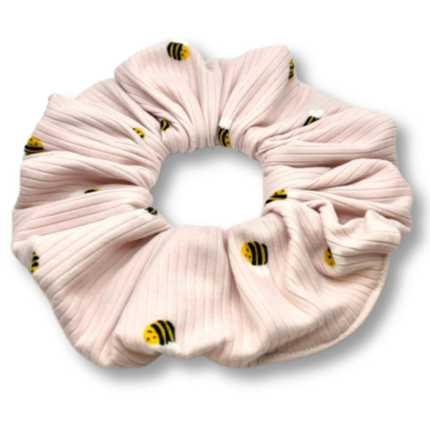 Pink Bees Ribbed Scrunchie