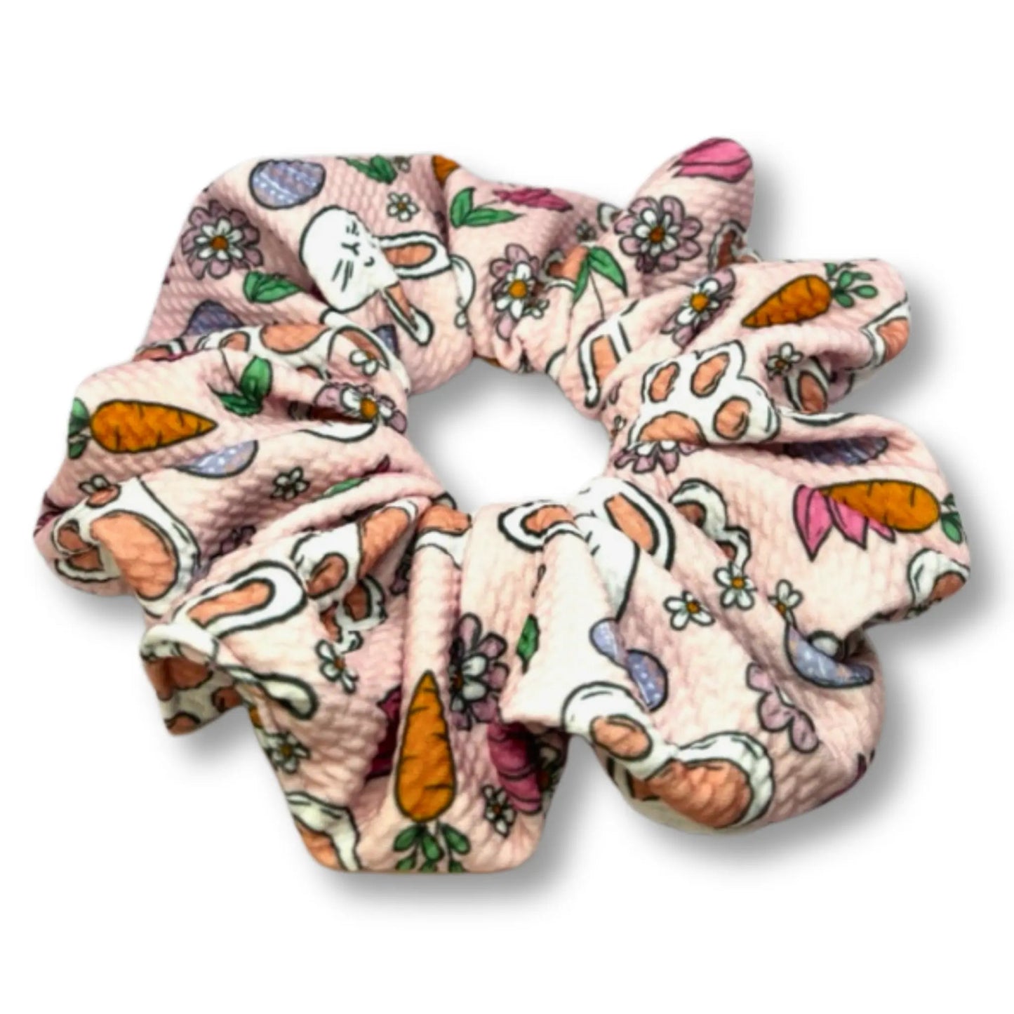 Pink Floral Bunny Easter Bullet Scrunchie