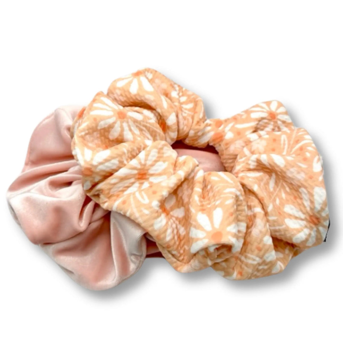 Pink Floral & Pink Velvet Scrunchie Set