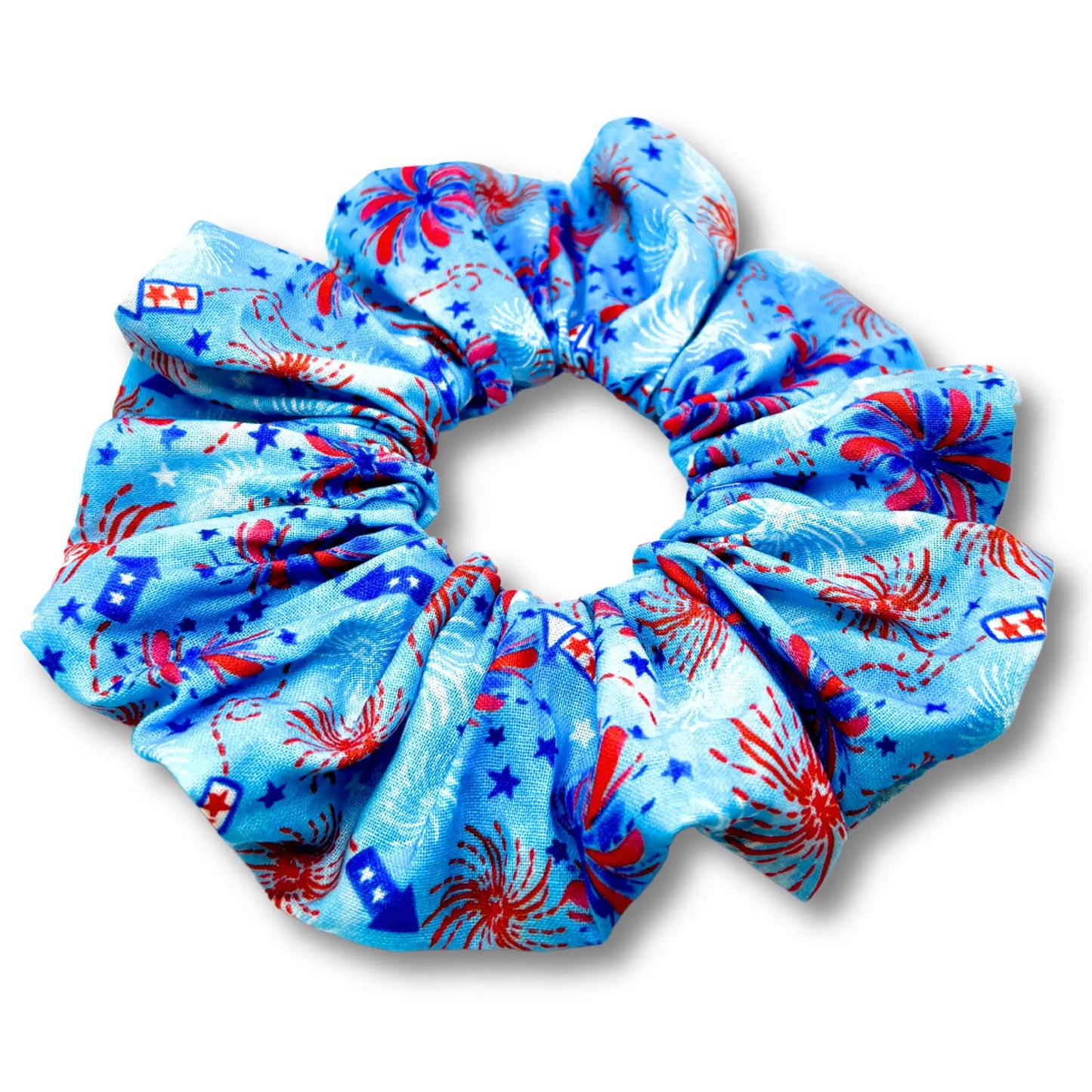 Blue Fireworks 4th of July Scrunchie