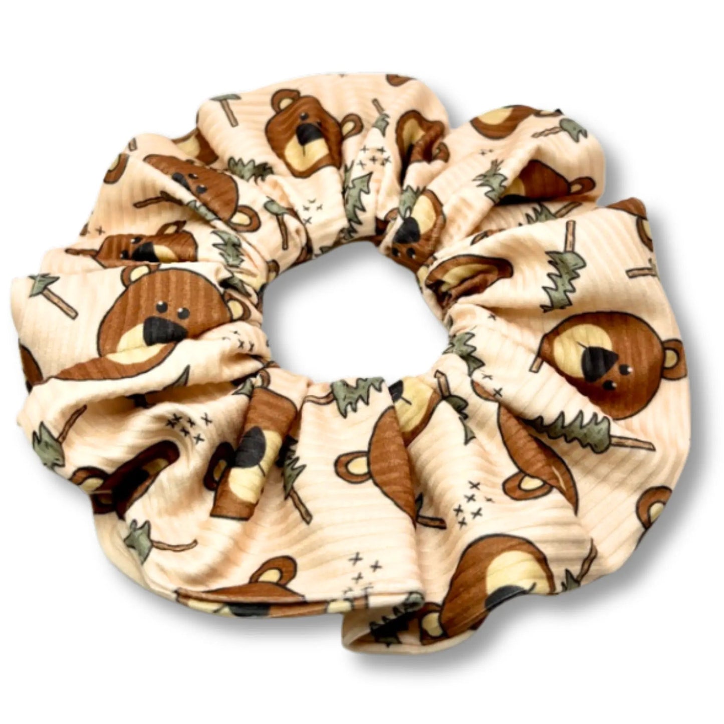 Bear and Pine Tree Ribbed Scrunchie