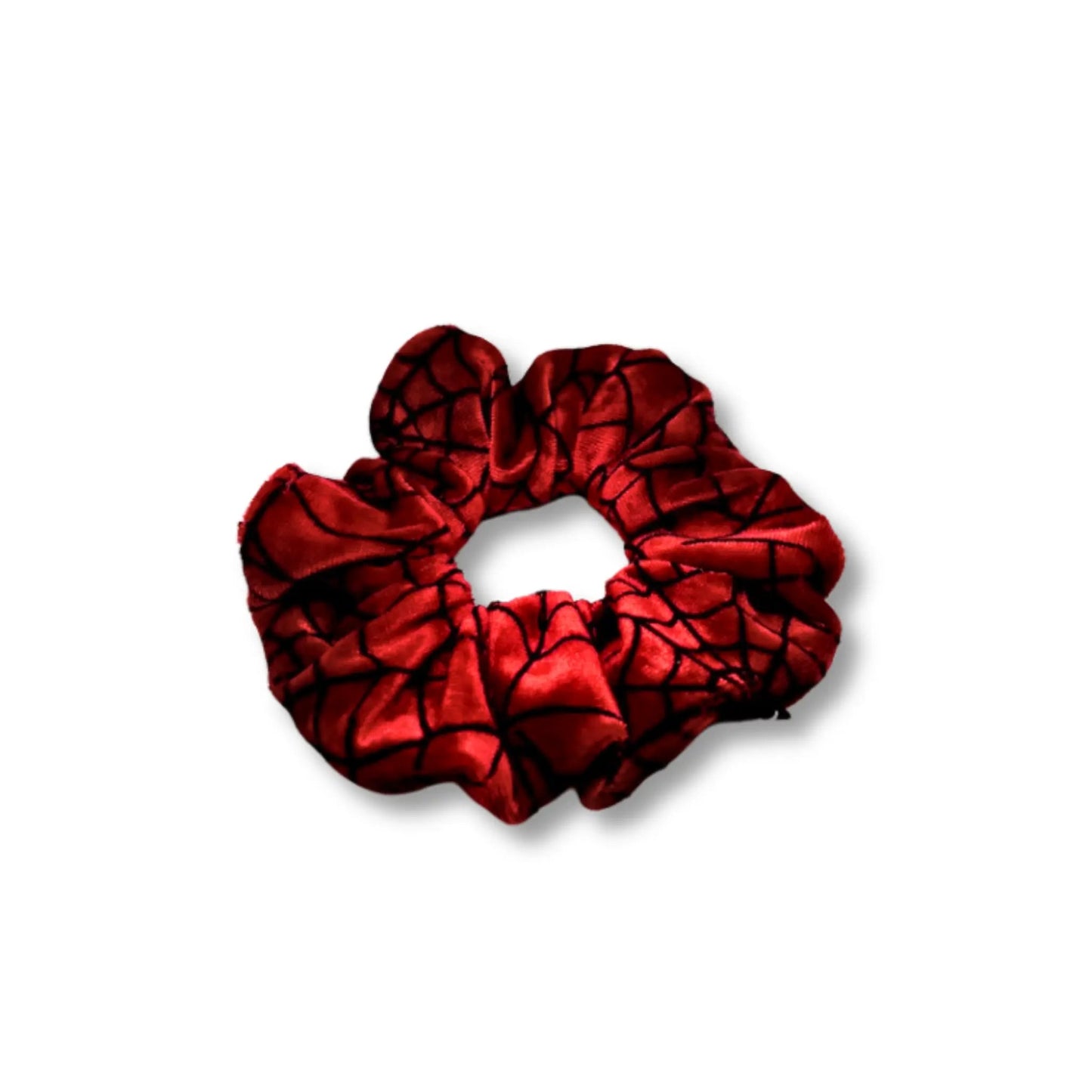 Mini Red Spiderweb Crushed Velvet Scrunchie