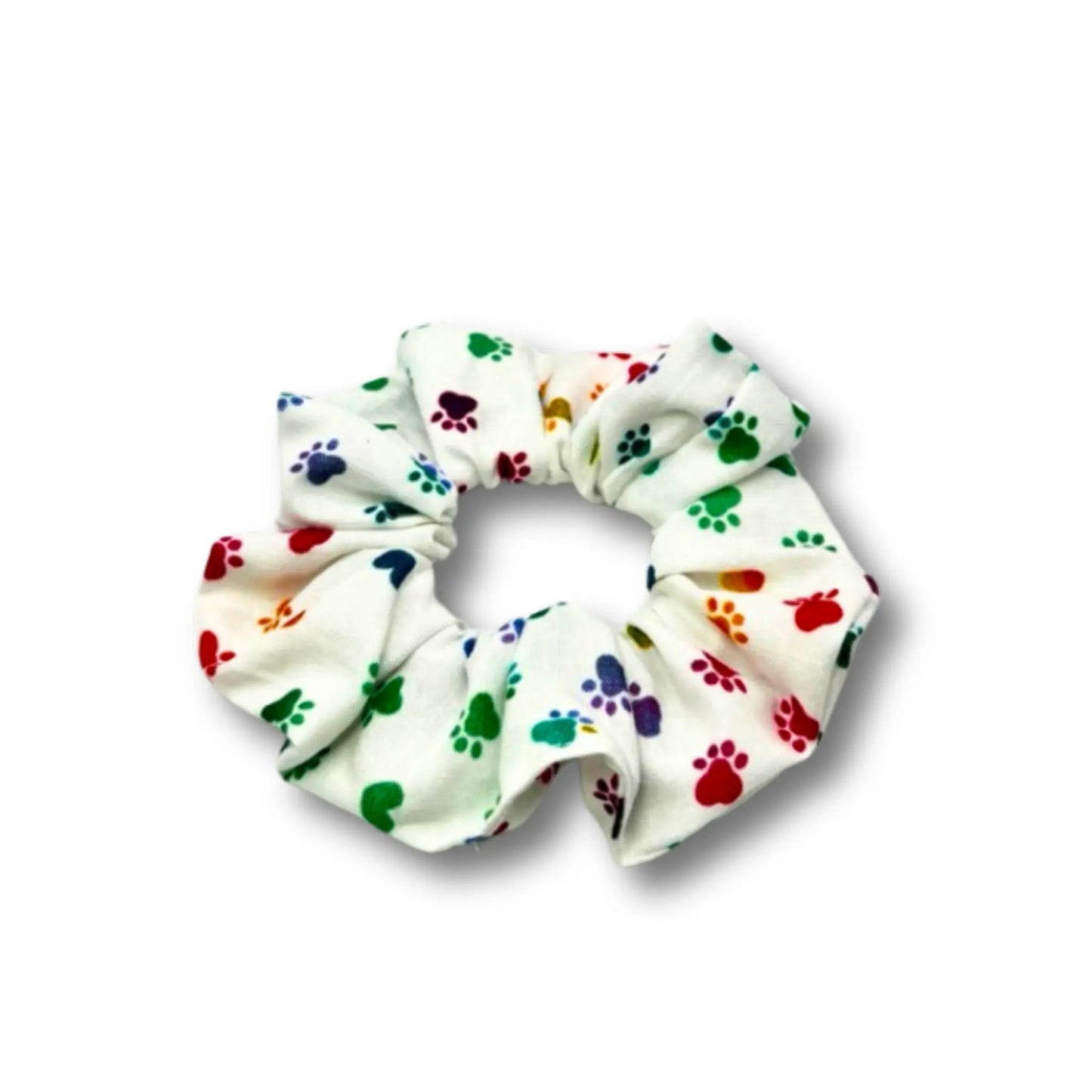 Mini White Colored Paw Print Scrunchie