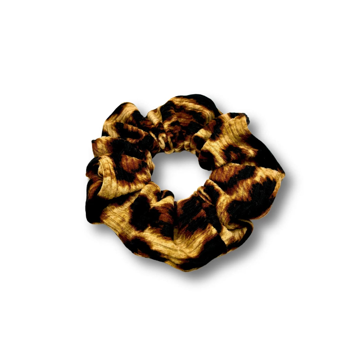 Mini Brown Cheetah Ribbed Scrunchie