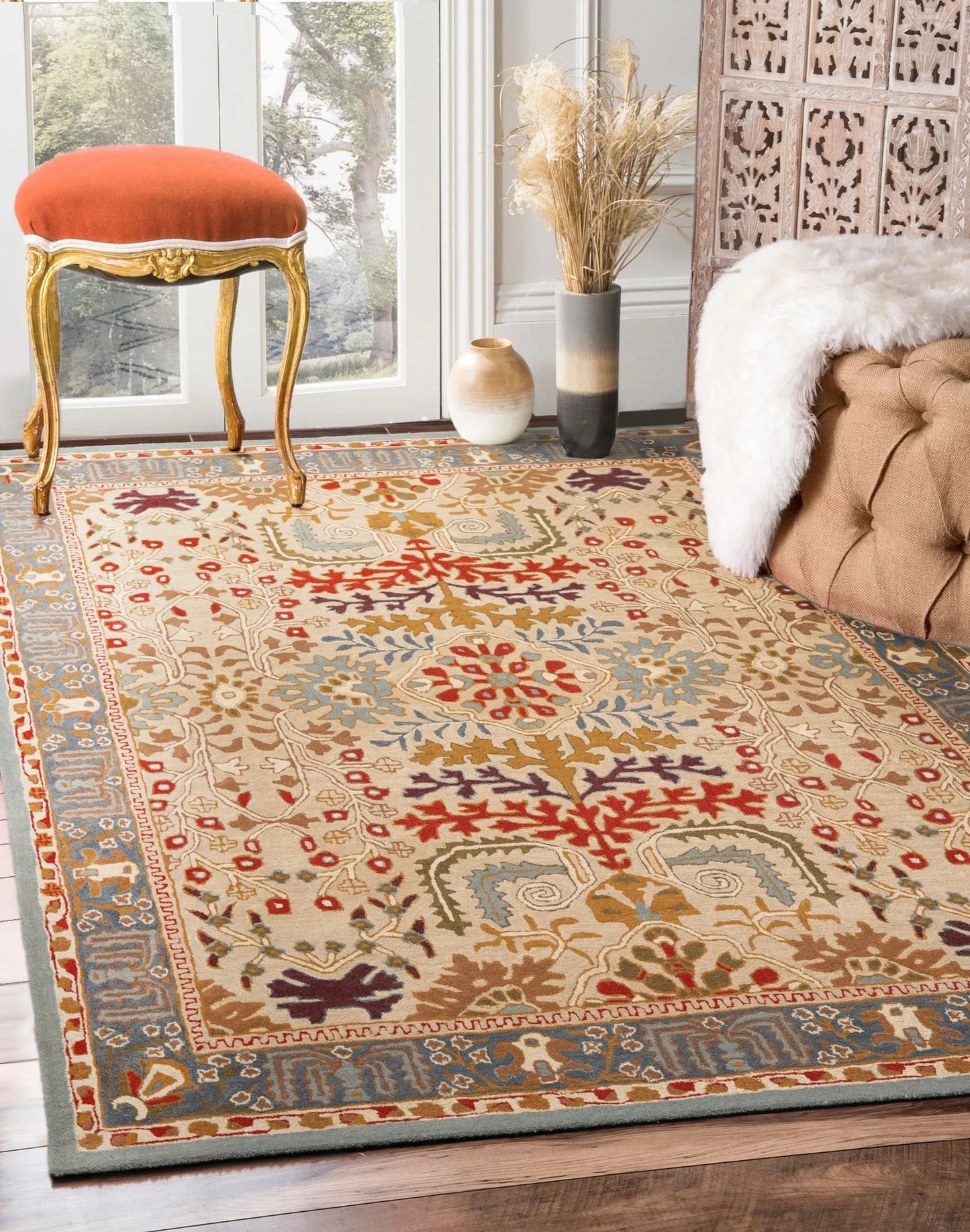 Multi Sizes Beige Handmade 100% Wool Arts & Craft Transitional Oriental Area Rug-1