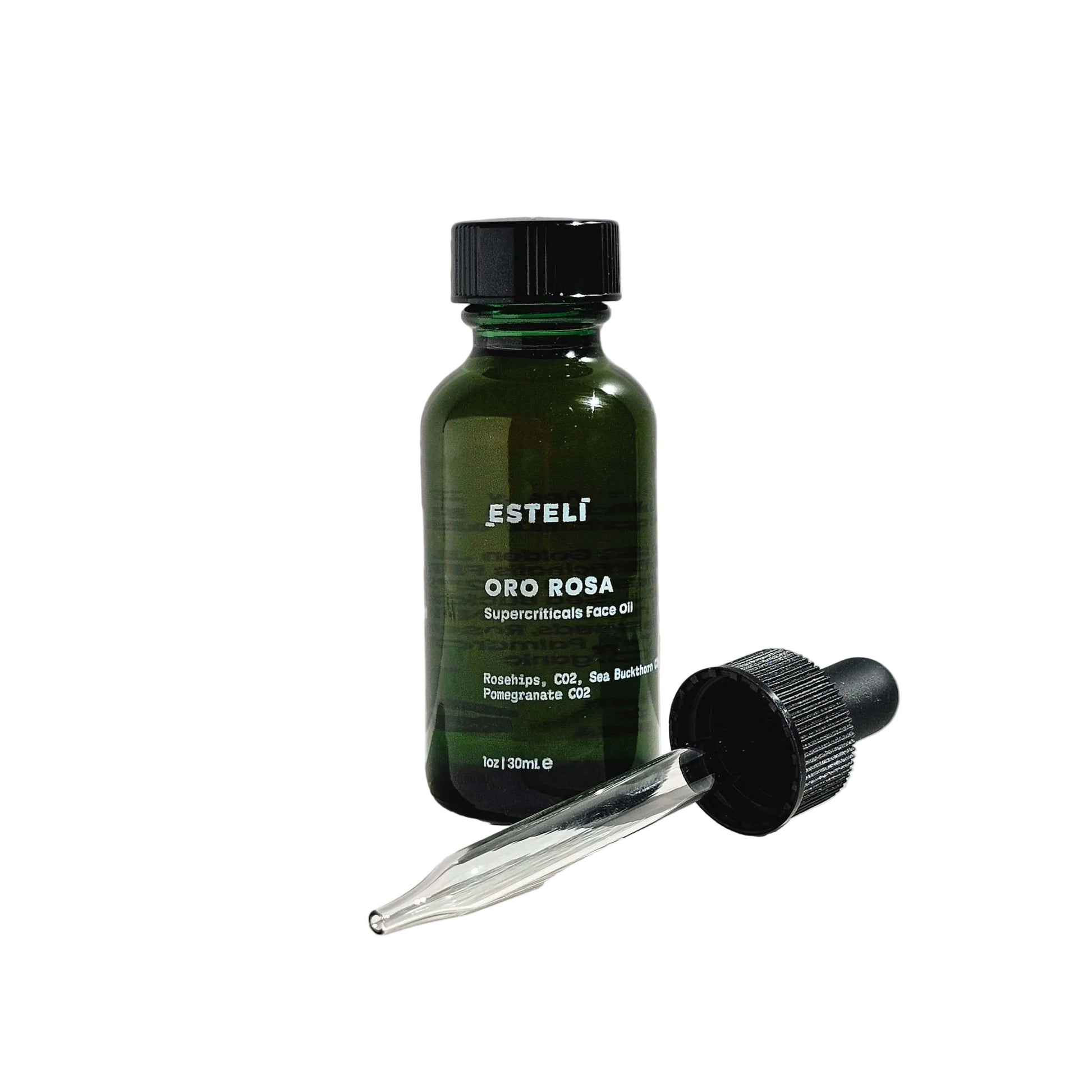 Estelii Oro Rosa face oil bottle with dropper on a white background