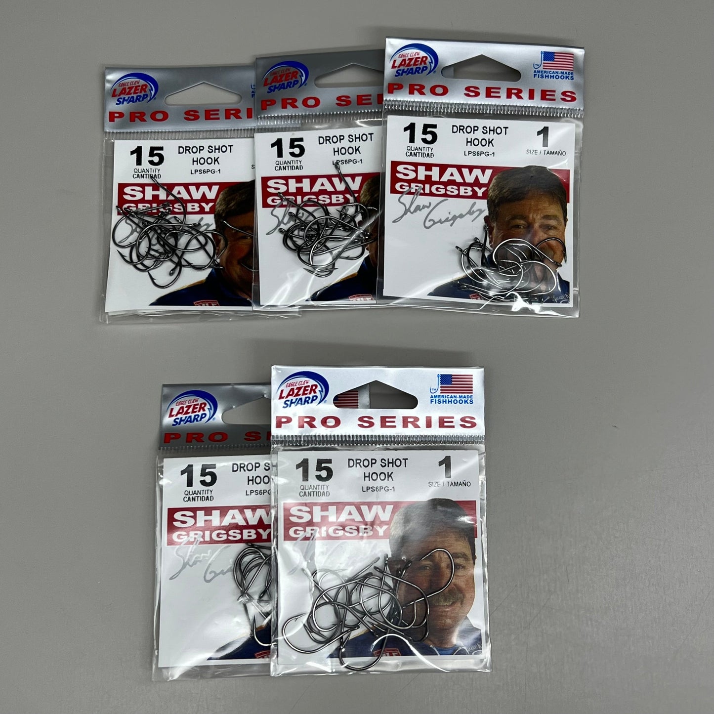 EAGLE CLAW (5 PACK) Non-Offset Drop Shot Hook Platinum Black #1 15 pc LPS6PG-1