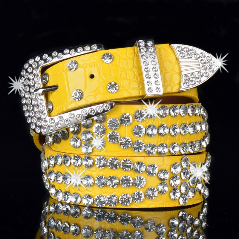 New Full Diamond Female Belt Jeans With Pin Buckle Fashion Diamond Belt Skirt Belt