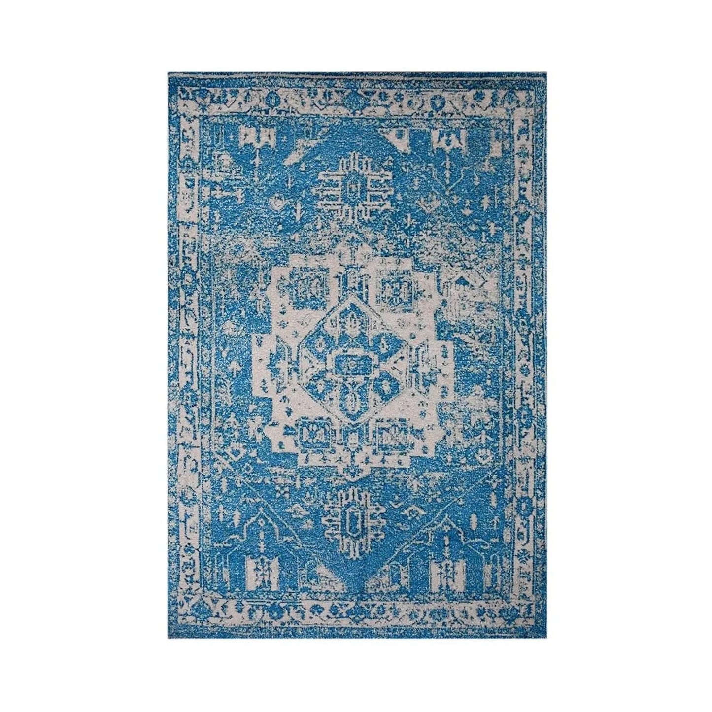Multi Sizes Handmade Micro Printed Polyester Traditional Oriental Area Rug Blue, White Color-2