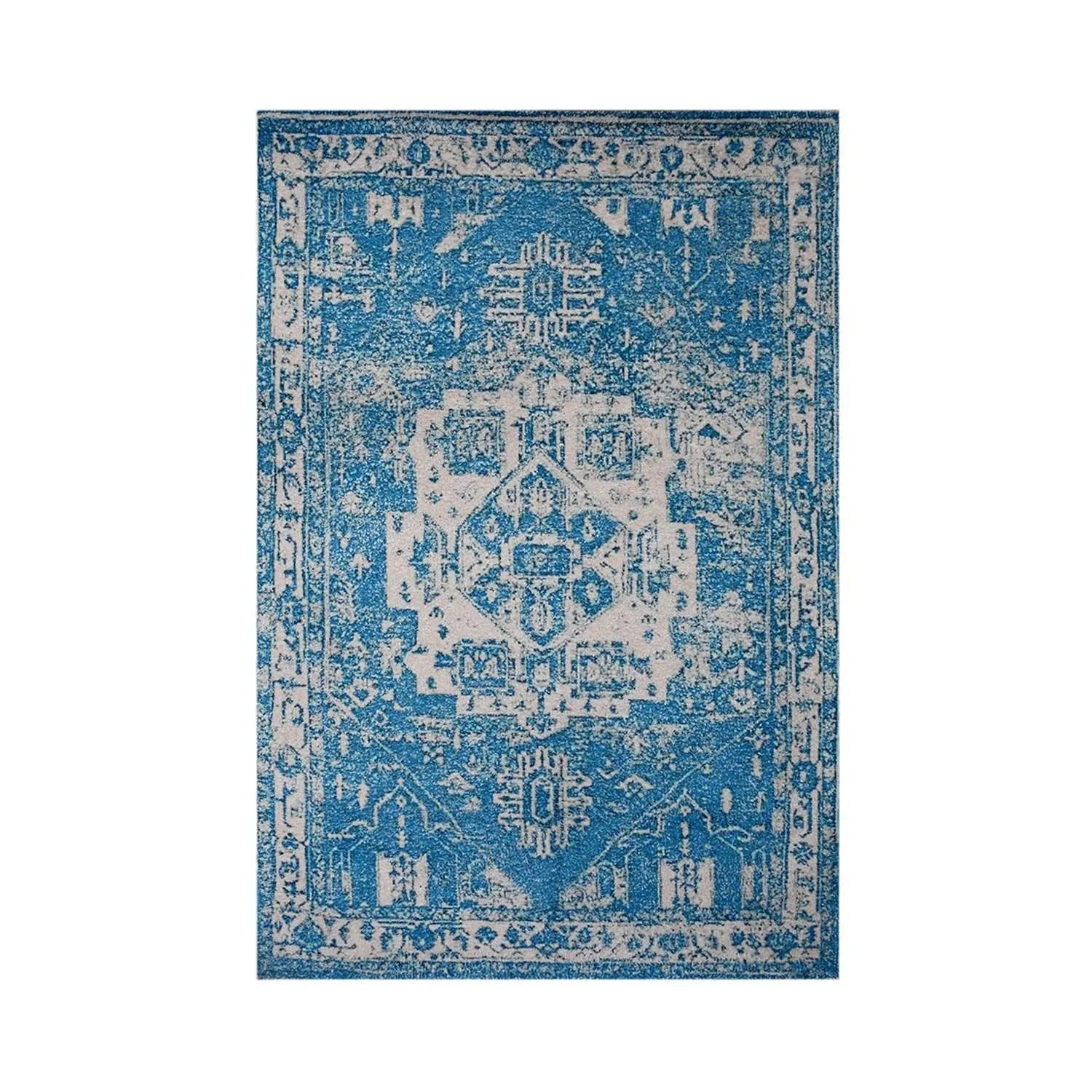 Multi Sizes Handmade Micro Printed Polyester Traditional Oriental Area Rug Blue, White Color-2