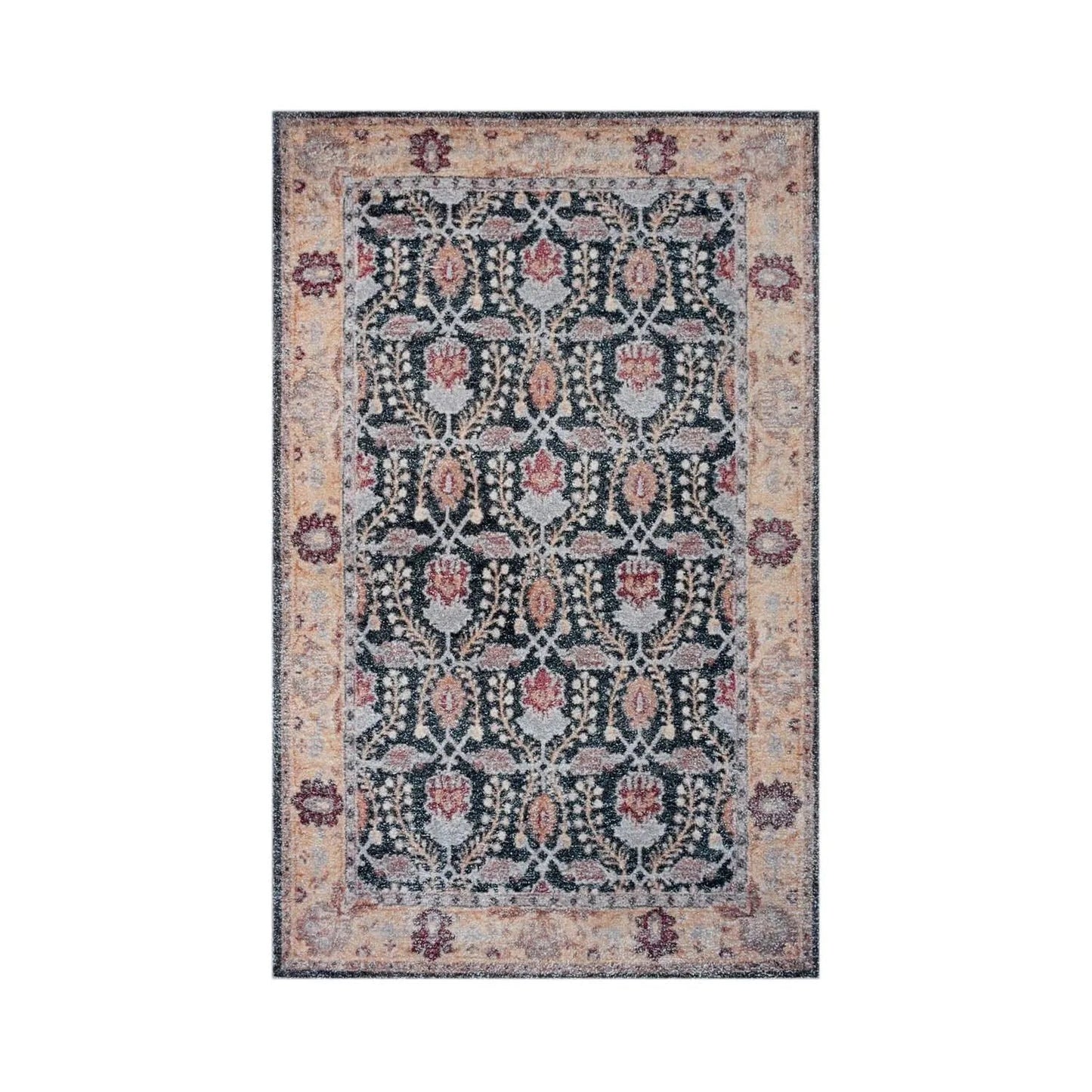 Multi Sizes Micro Printed Hand Woven Polyester Oriental Area Rug Charcoal, Peach Color-1