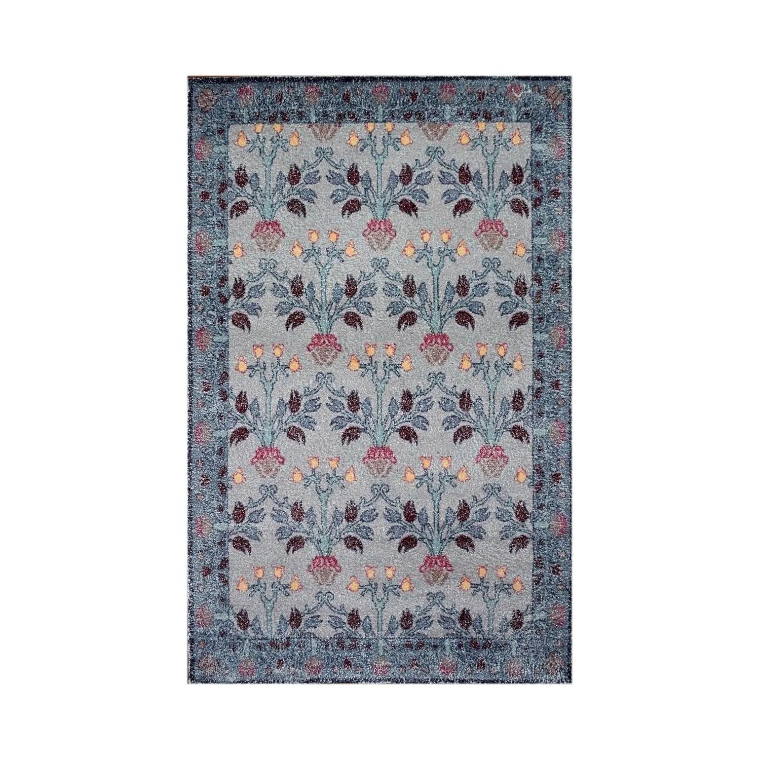 Multi Size Gray, Blue Handmade Hand Woven Polyester Traditional Oriental Area Rug-1