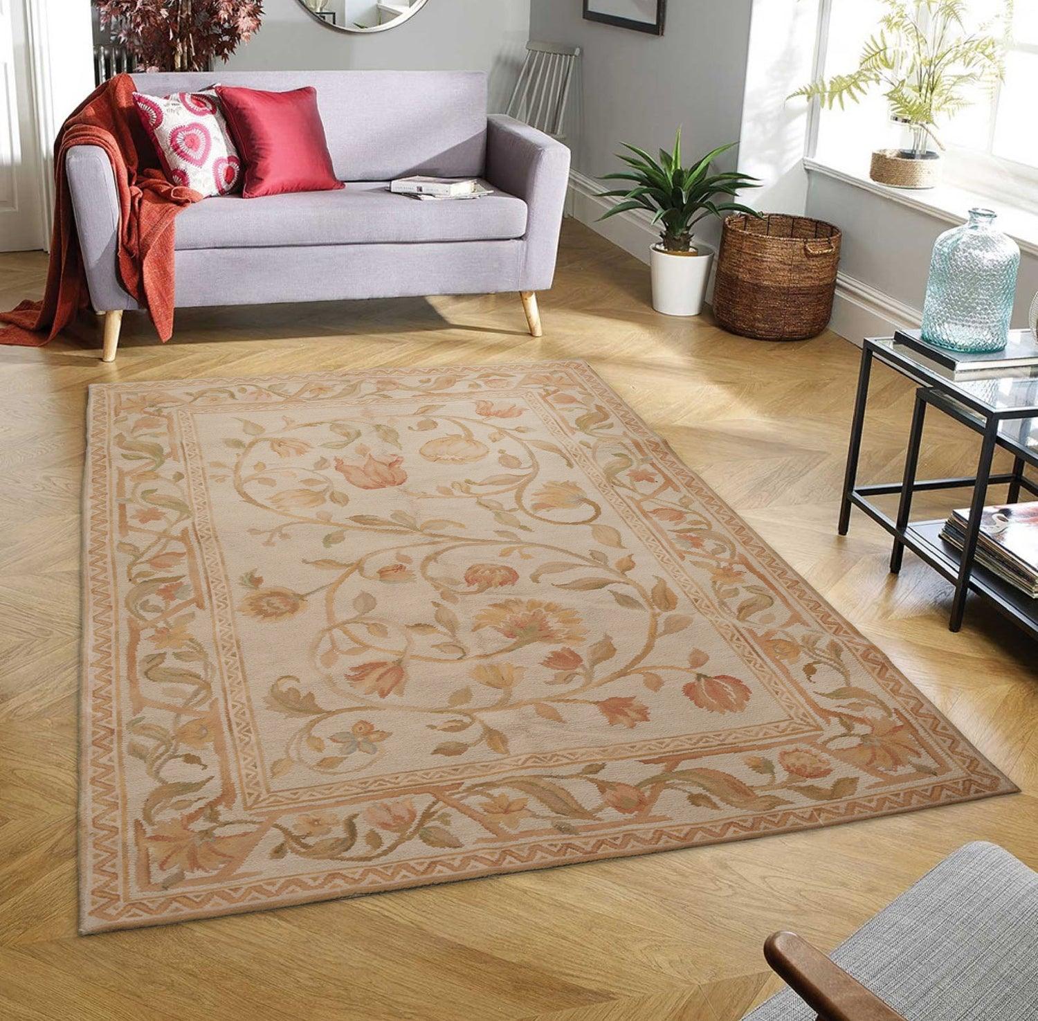 6’x9’4"Hand Knotted 100% Wool French Aubusson Savonnerie Area Rug Beige-0