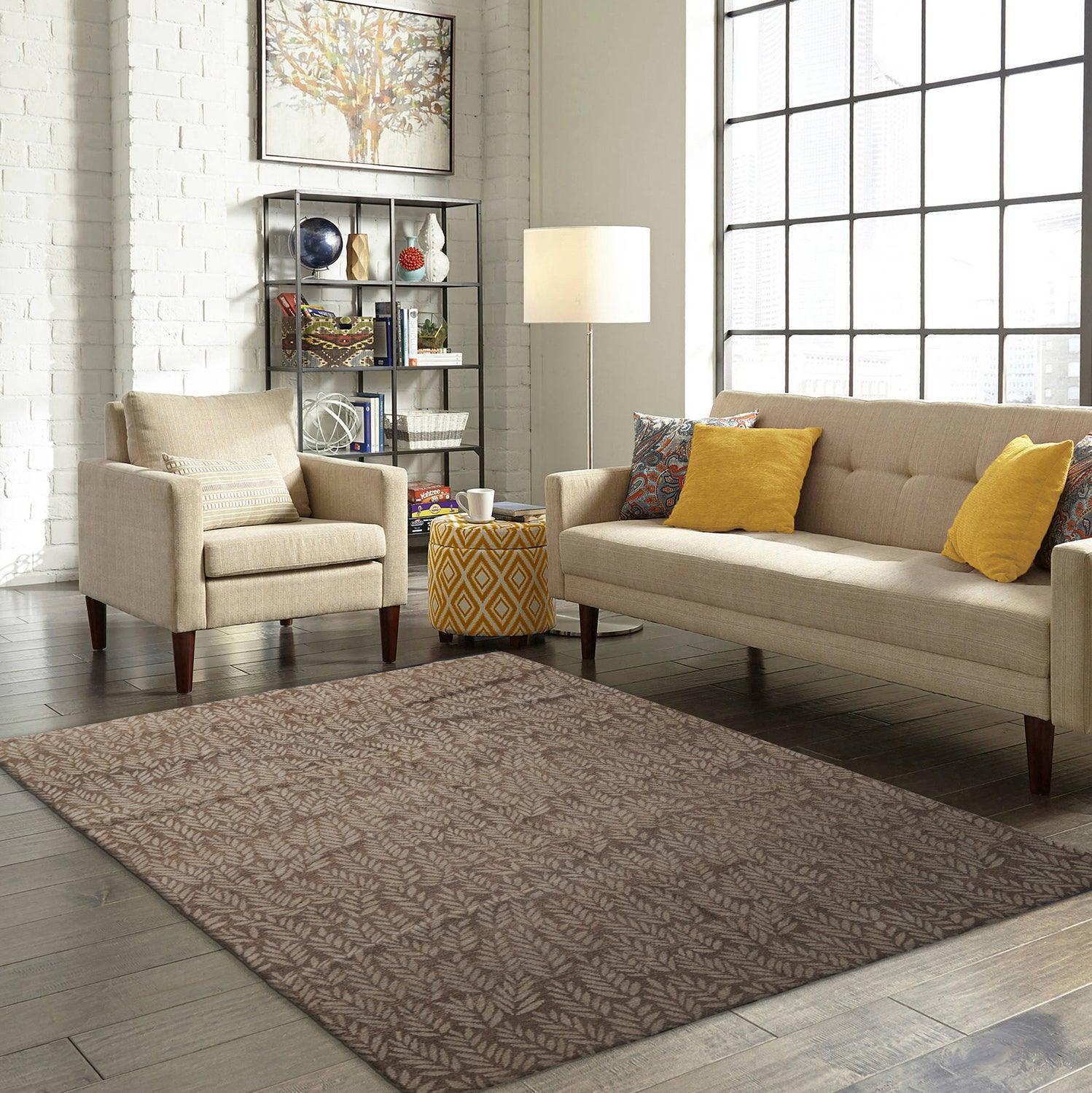 6'1" x 9' Lapchi Hand Knotted Wool Botanical Rosemary Tibetan Area Rug Taupe-0