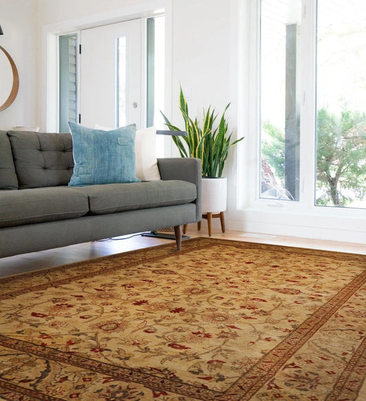 9’11” x 14’ Hand Knotted Wool Peshawar Traditional Oriental Area Rug Light Gold-0