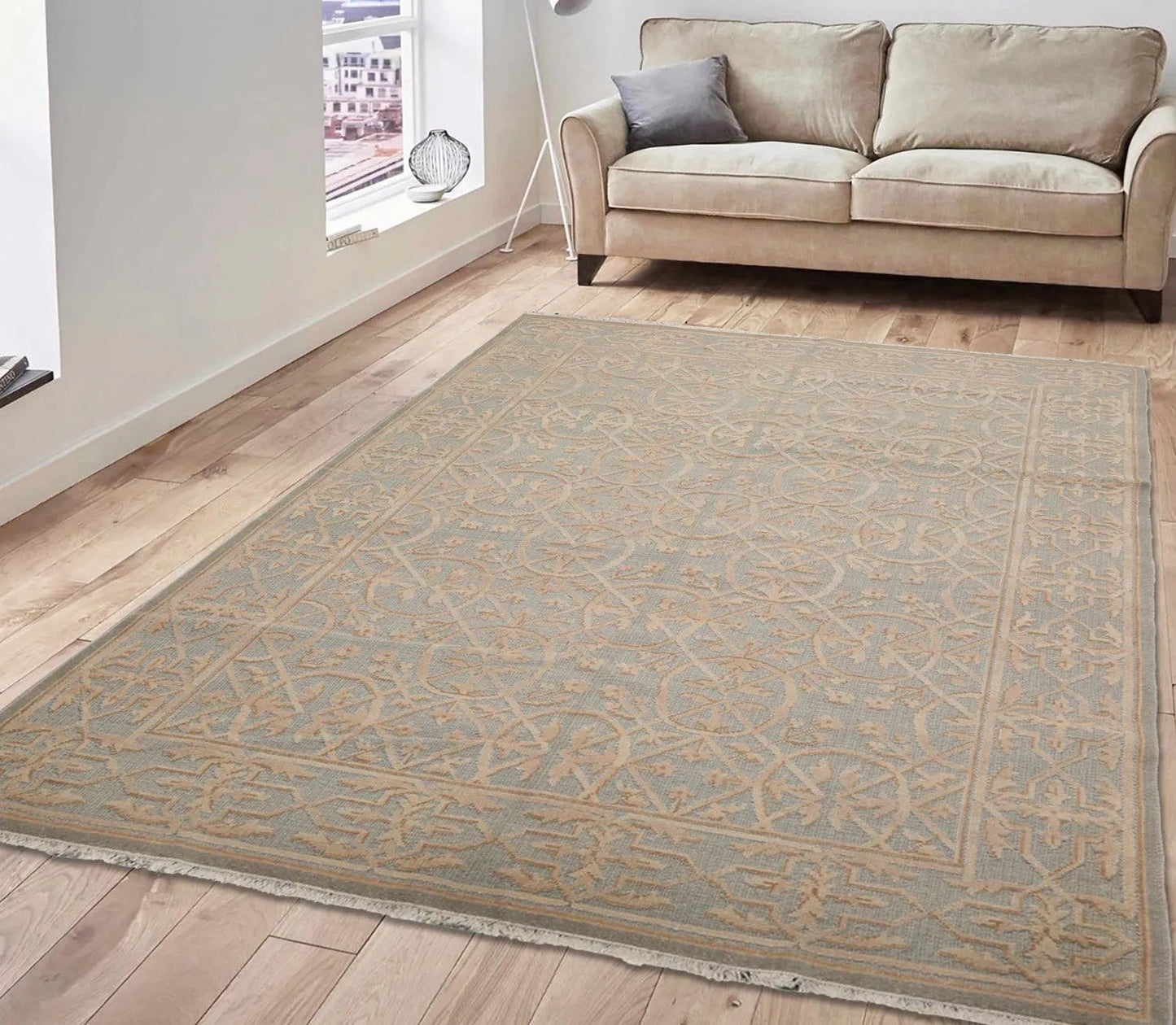 Authentic Turkish Oushak Hand Knotted Wool Oriental Area Rug Sea Foam 6’x9’-0