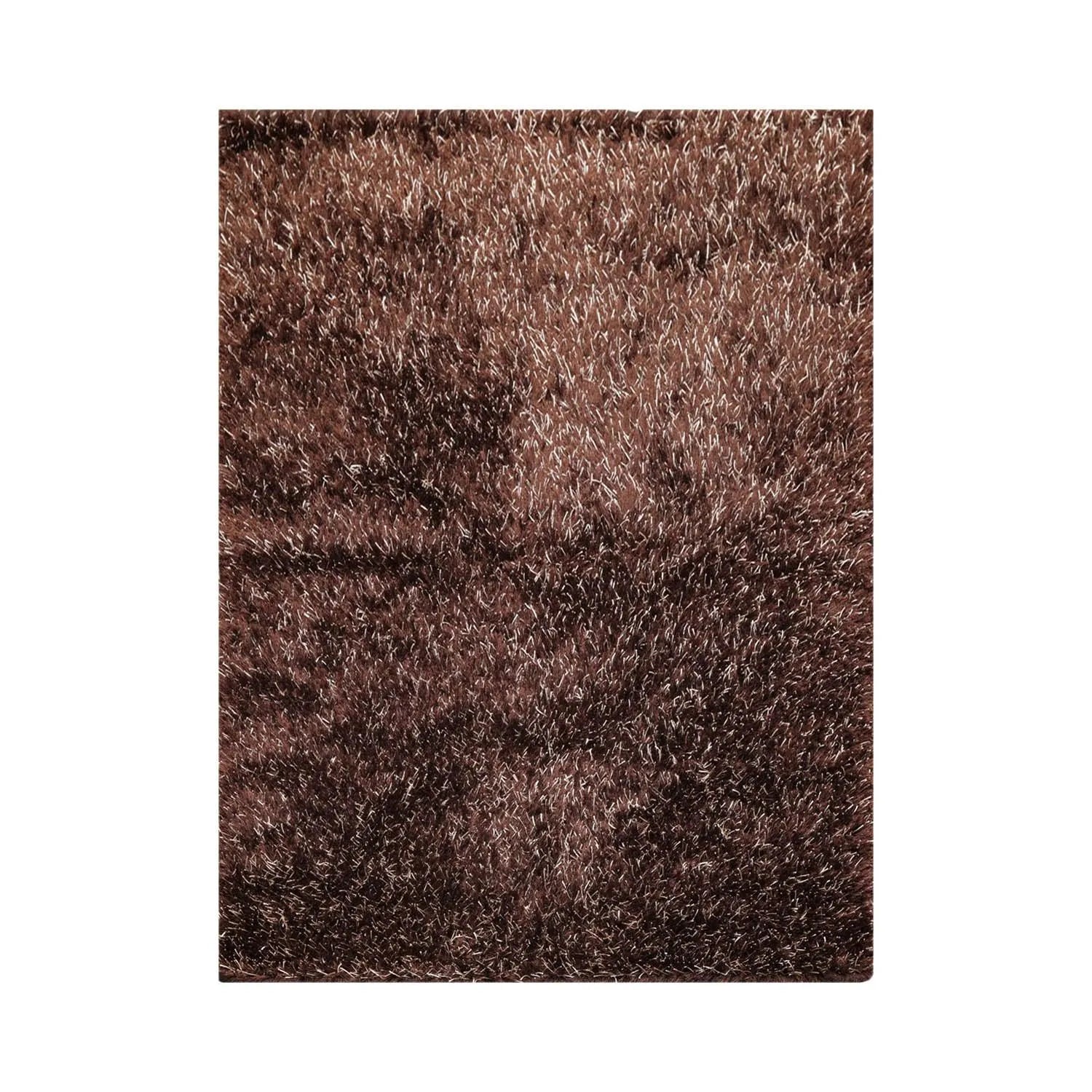 Multi Size Chocolate, White Hand Made Shag Polyester Modern Oriental Area Rug-1