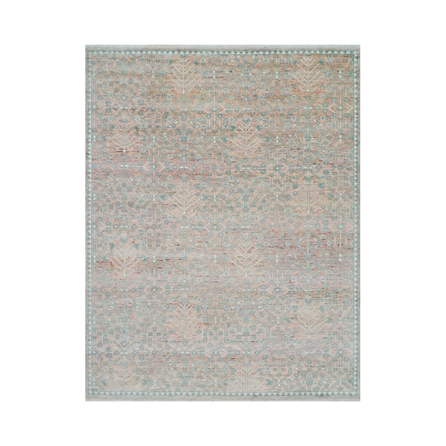 10' 2''x12' 11'' Blush, Aqua Color Hand Knotted LoomBloom Muted Turkish Oushak  100% Wool Transitional Oriental Area Rug-1