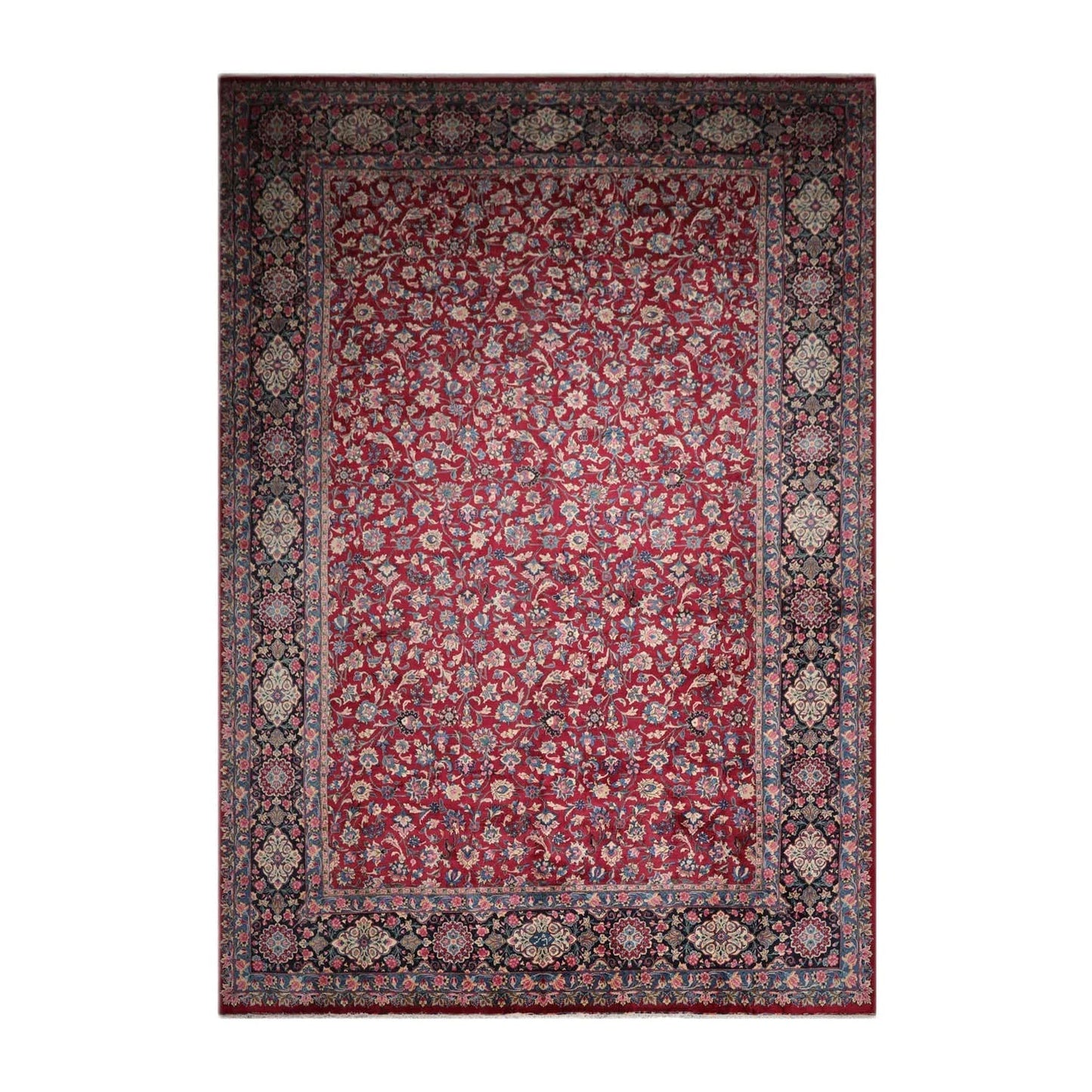 13'x18'8'' Palace Burgundy, Navy Hand Knotted Persian 100% Wool Traditional Mashad 200 KPSI Oriental Area Rug-1