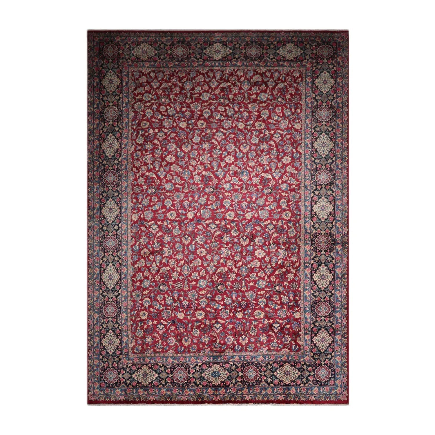 13'x18'8'' Palace Burgundy, Navy Hand Knotted Persian 100% Wool Traditional Mashad 200 KPSI Oriental Area Rug-1