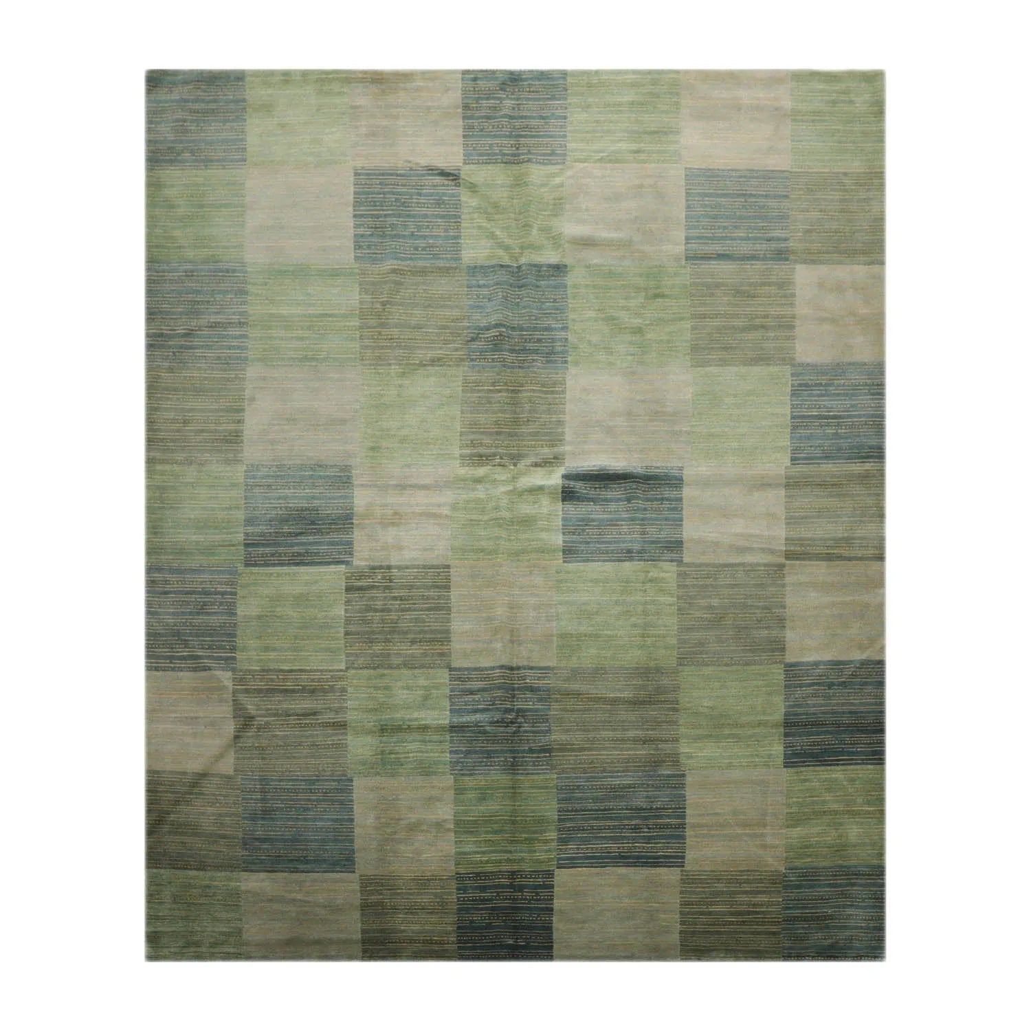 8' 2''x9' 10'' Hand Knotted Tibetan 100% Wool Michaelian & Kohlberg Modern & Contemporary Oriental Area Rug Aqua, Gray Color-1