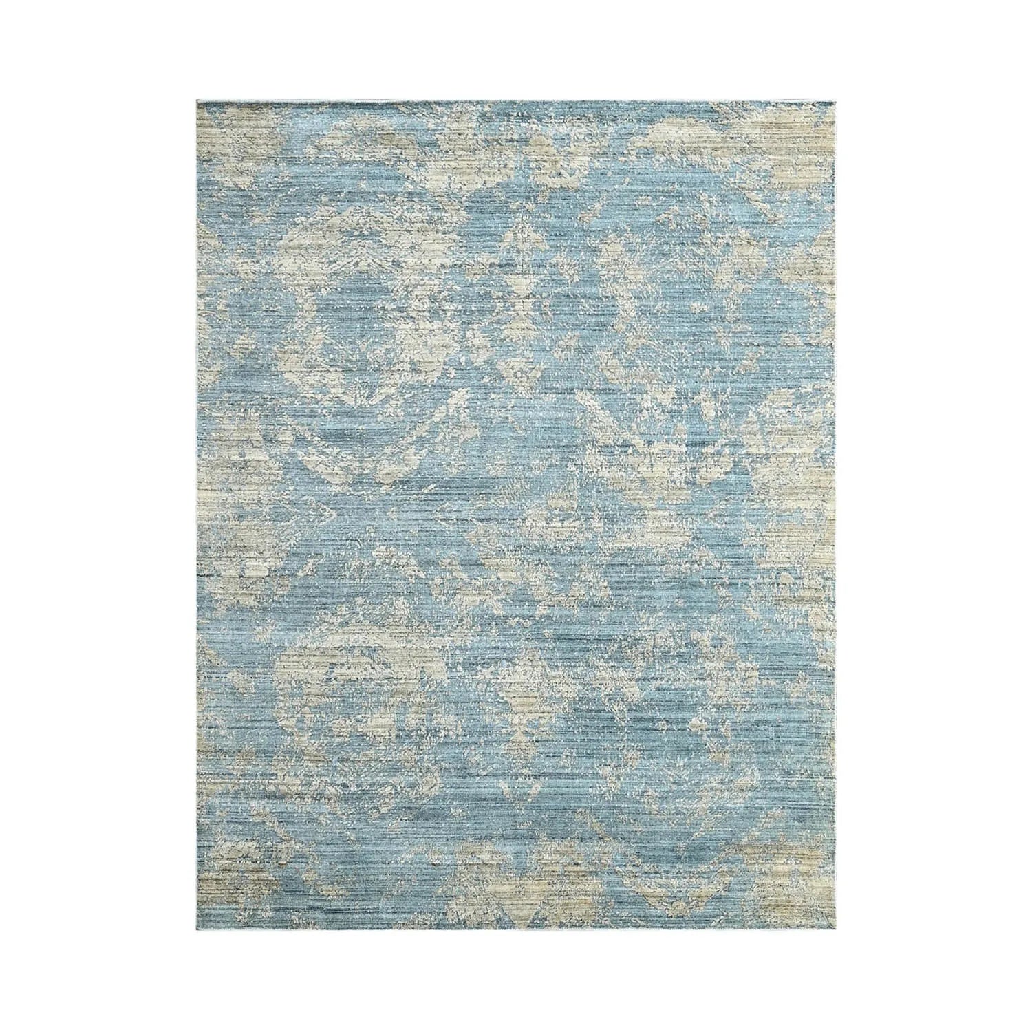 Multi Size Celadon,Beige Hand Knotted Wool/Bamboo Silk Transitional Oriental Area Rug-1