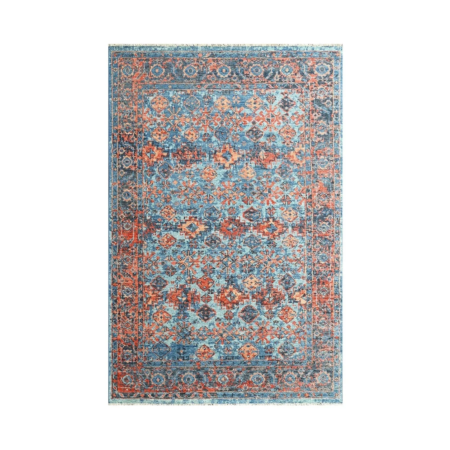 Multi Size Blue, Burnt Orange Hand Knotted Arts & Crafts 100% Wool Turkish Oushak Traditional Oriental Area Rug-1