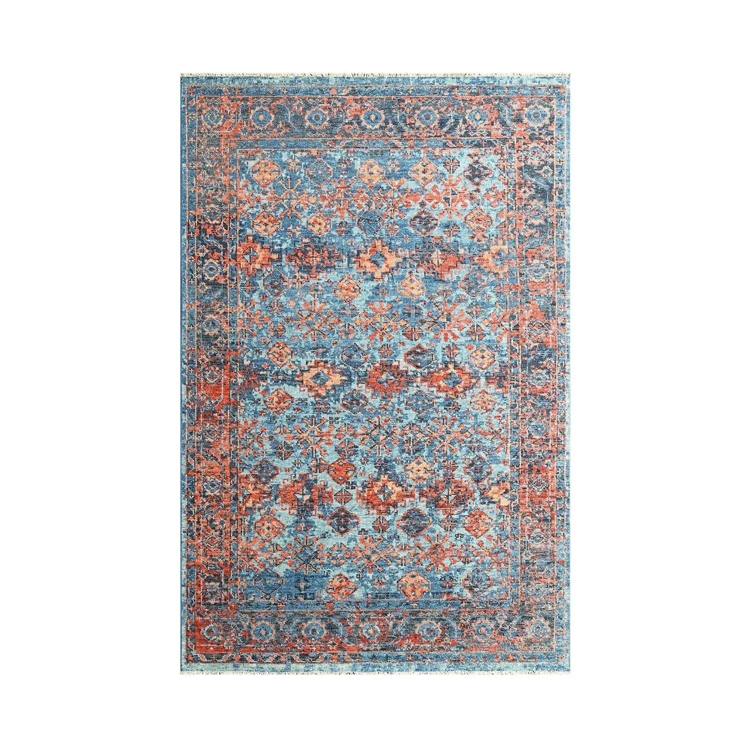 Multi Size Blue, Burnt Orange Hand Knotted Arts & Crafts 100% Wool Turkish Oushak Traditional Oriental Area Rug-1