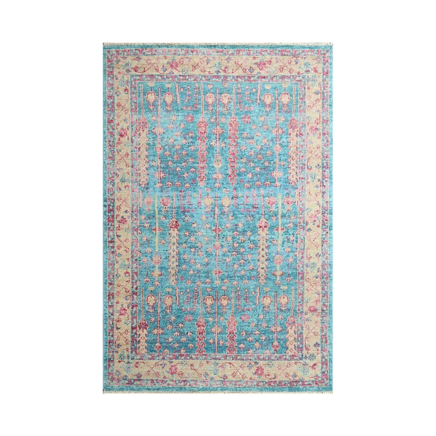 Multi Size Turquoise, Light Gold Hand Knotted Arts & Crafts 100% Wool Turkish Oushak Traditional Oriental Area Rug-1